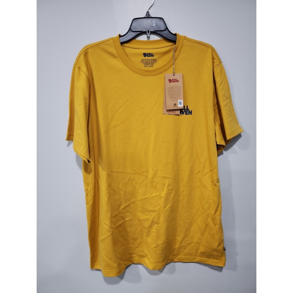 Fjallraven NWT Shirt Mens L Ochre Yellow Short Sleeve 100% Organic Cotton Logo